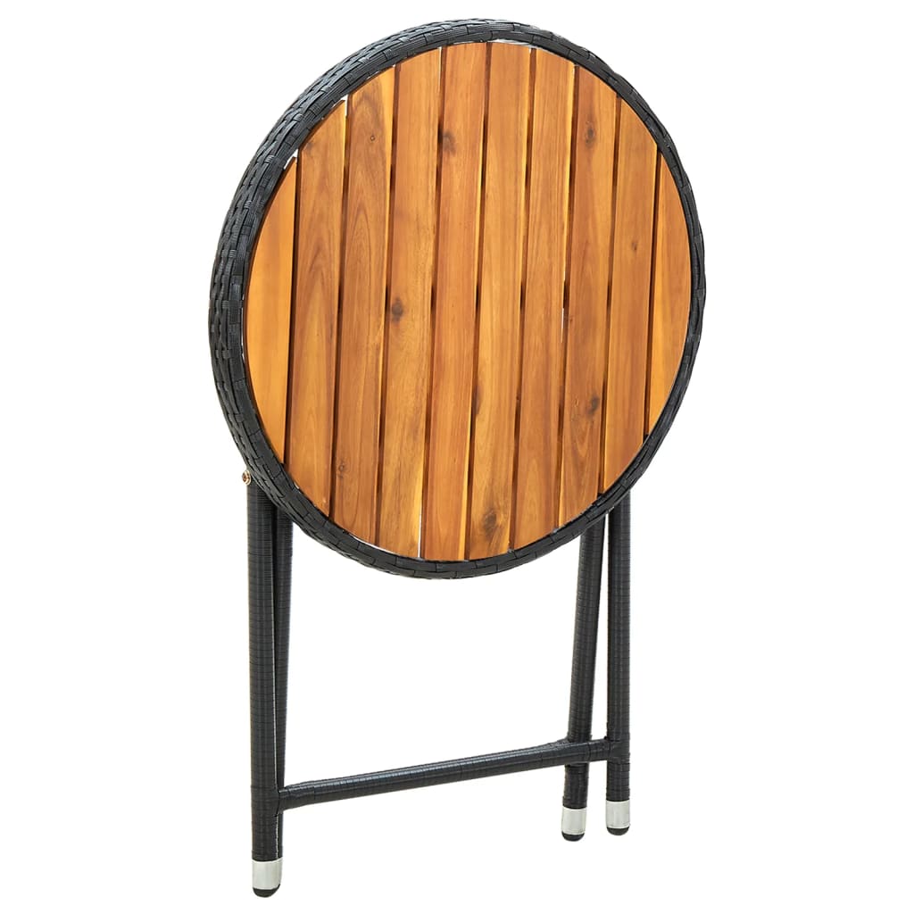 Beistelltisch Schwarz 60 cm Poly Rattan und Massivholz Akazie