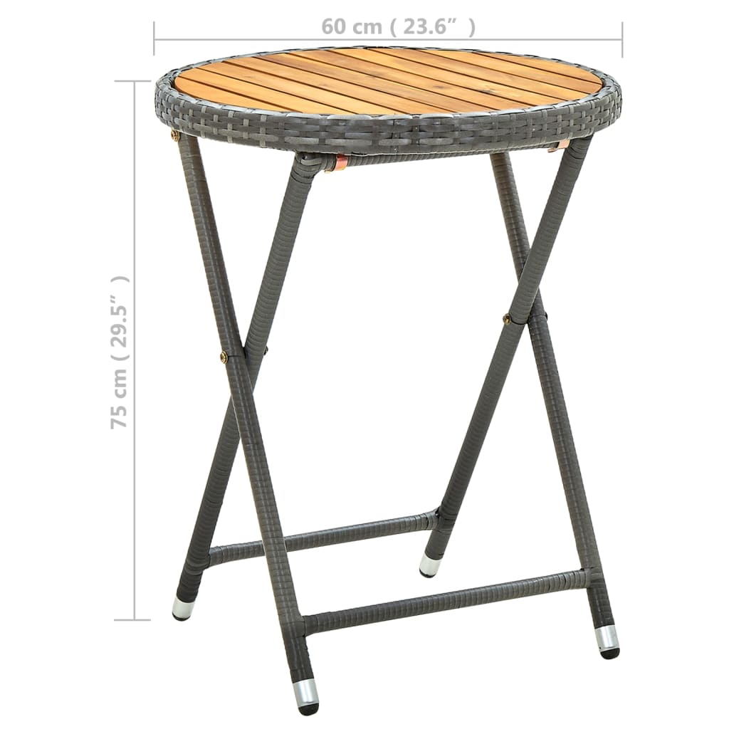 Beistelltisch Grau 60 cm Poly Rattan und Akazie Massivholz