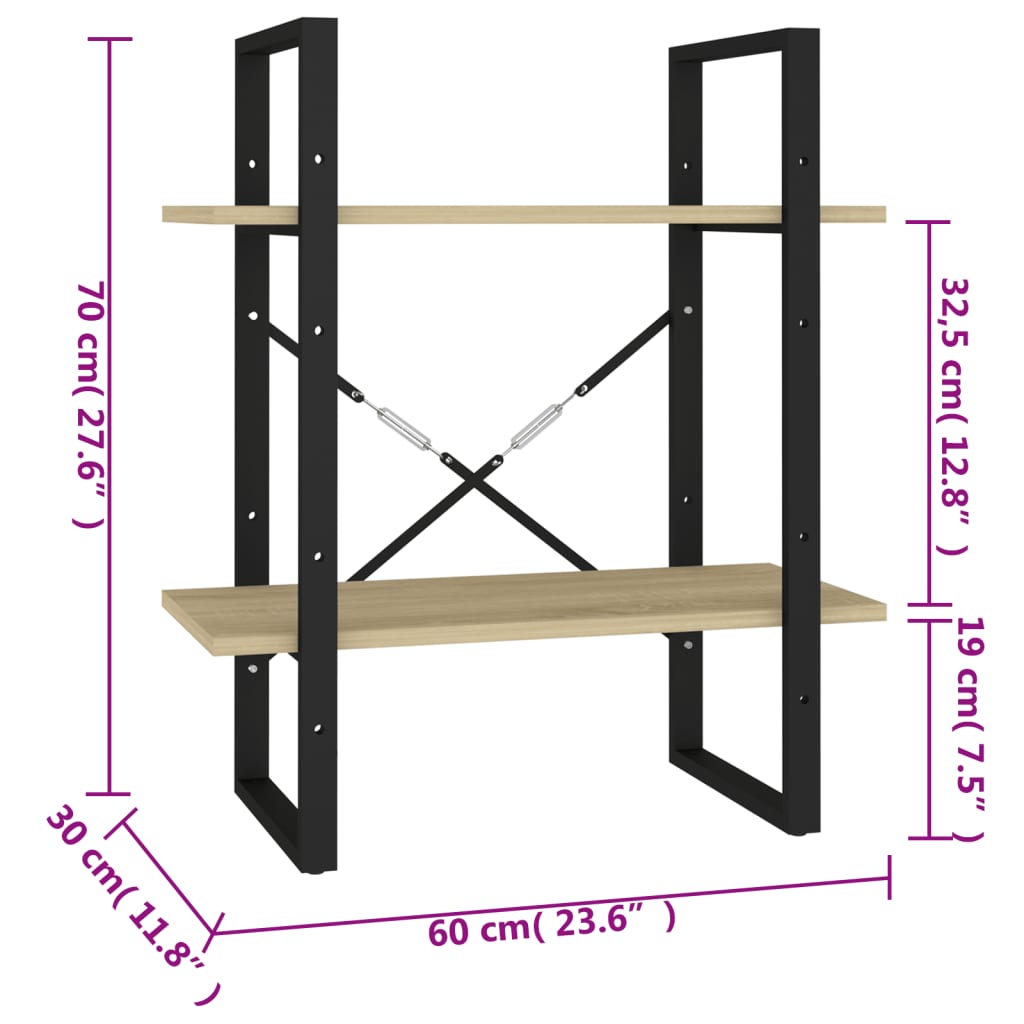 Bücherregal 2 Fächer Sonoma-Eiche 60x30x70 cm Holzwerkstoff