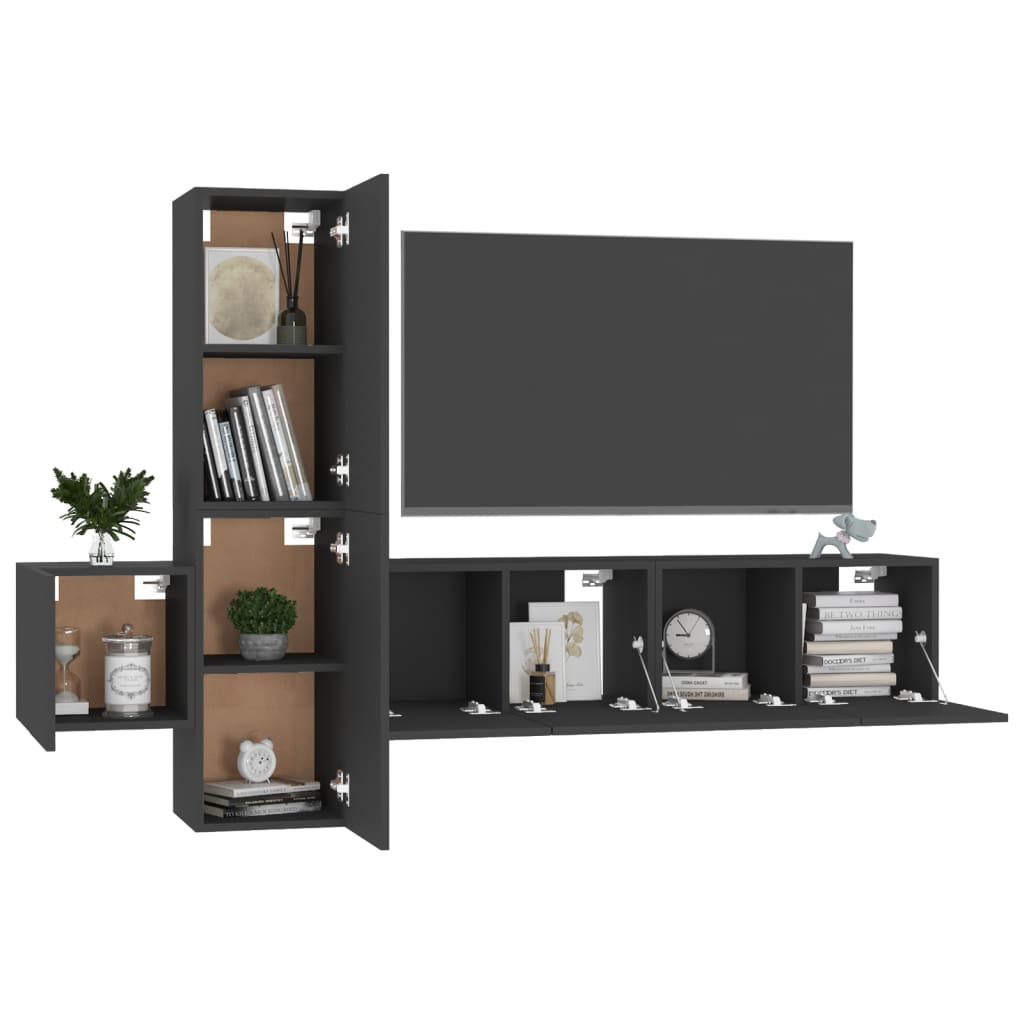 5-tlg. TV-Schrank-Set Schwarz Holzwerkstoff