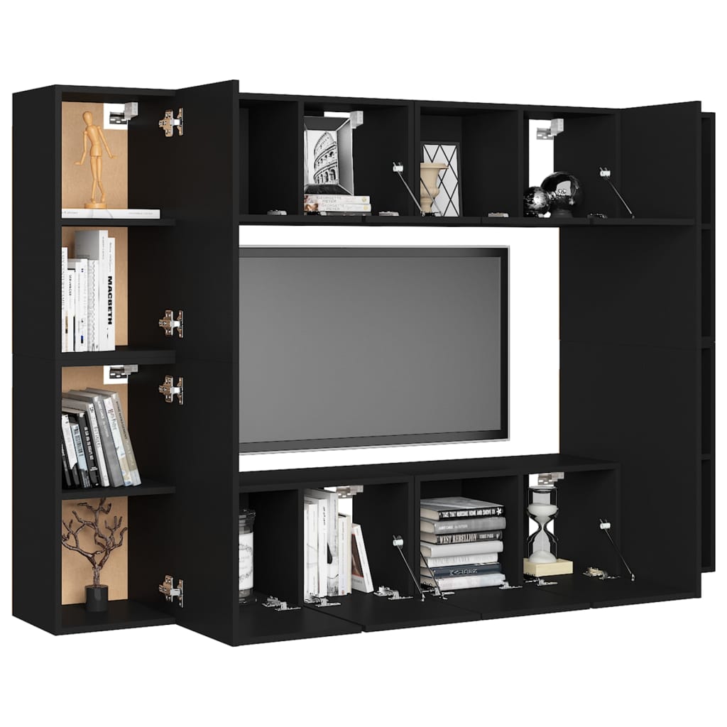 8-tlg. TV-Schrank-Set Schwarz Holzwerkstoff