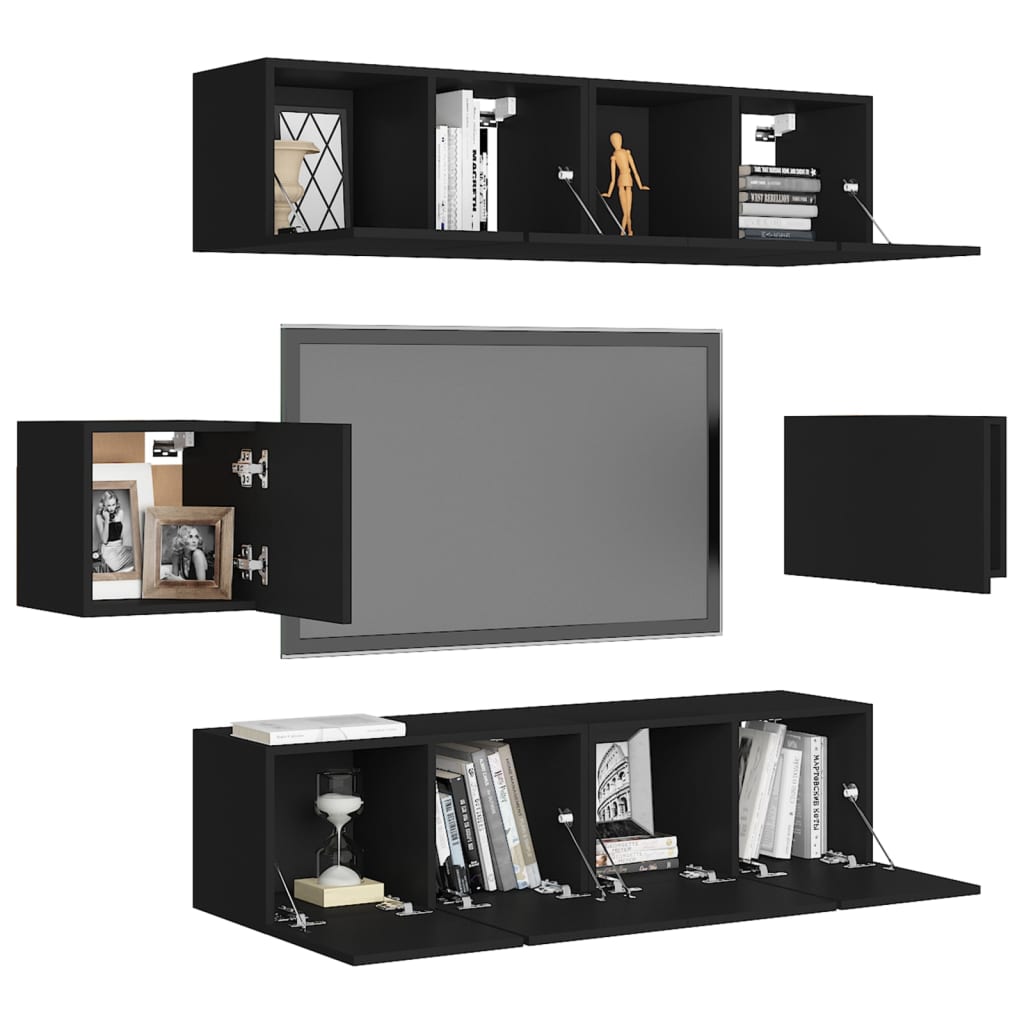 6-tlg. TV-Schrank-Set Schwarz Holzwerkstoff