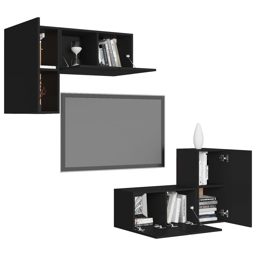 4-tlg. TV-Schrank-Set Schwarz Holzwerkstoff