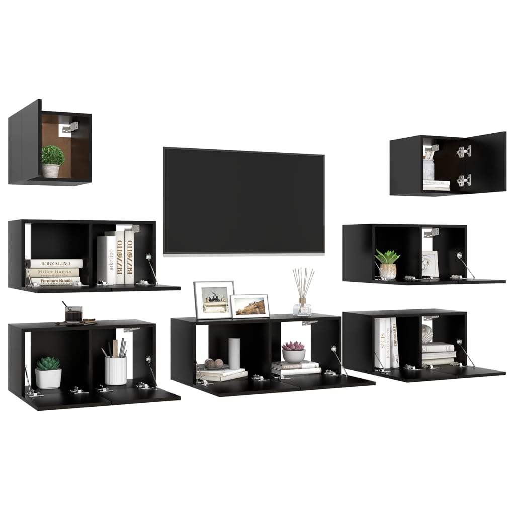 7-tlg. TV-Schrank-Set Schwarz Holzwerkstoff