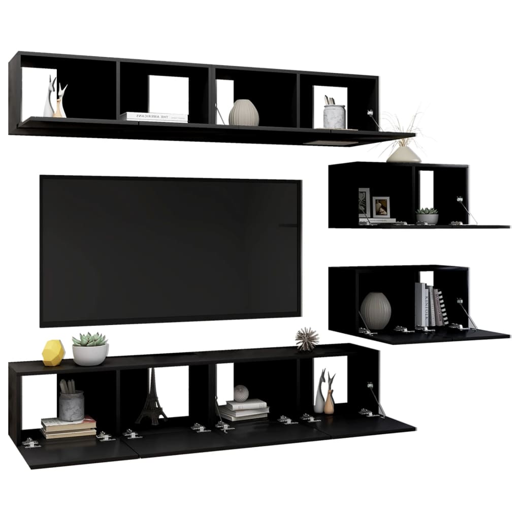 6-tlg. TV-Schrank-Set Schwarz Holzwerkstoff