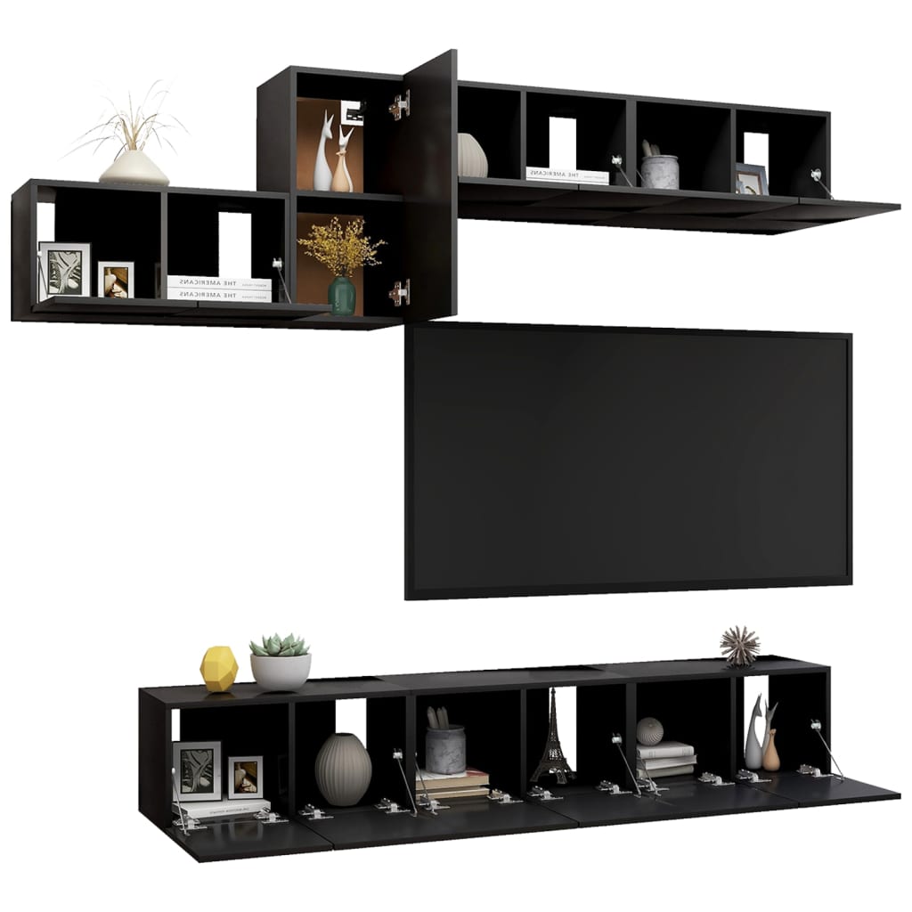 7-tlg. TV-Schrank-Set Schwarz Holzwerkstoff