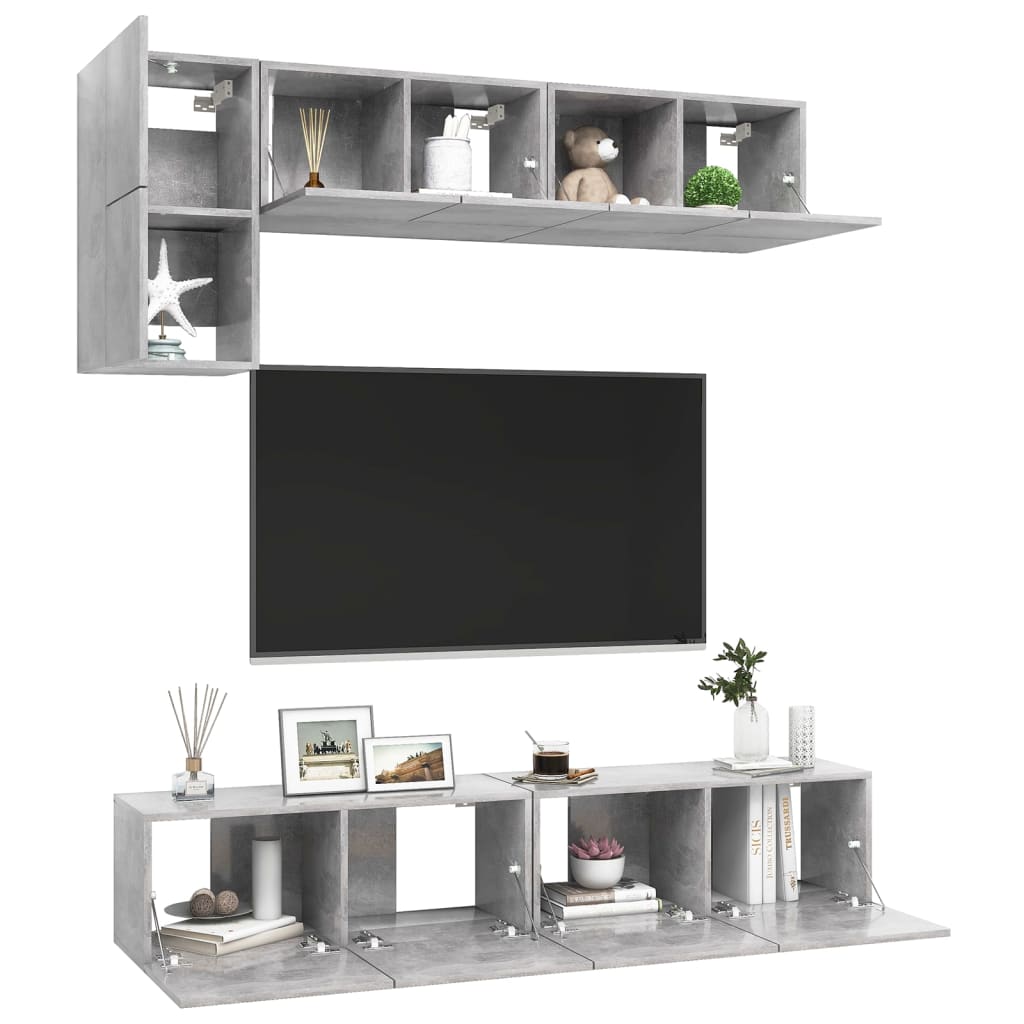 5-tlg. TV-Schrank-Set Betongrau Holzwerkstoff