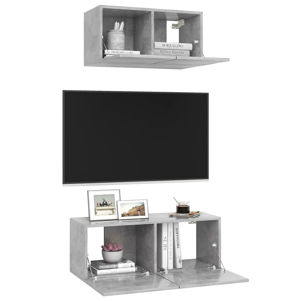 2-tlg. TV-Schrank-Set Betongrau Holzwerkstoff