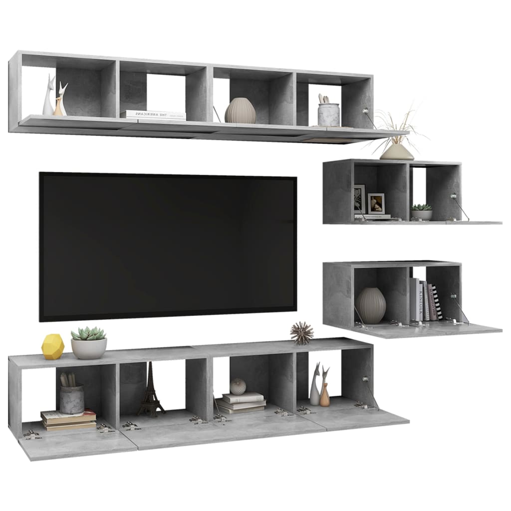 6-tlg. TV-Schrank-Set Betongrau Holzwerkstoff