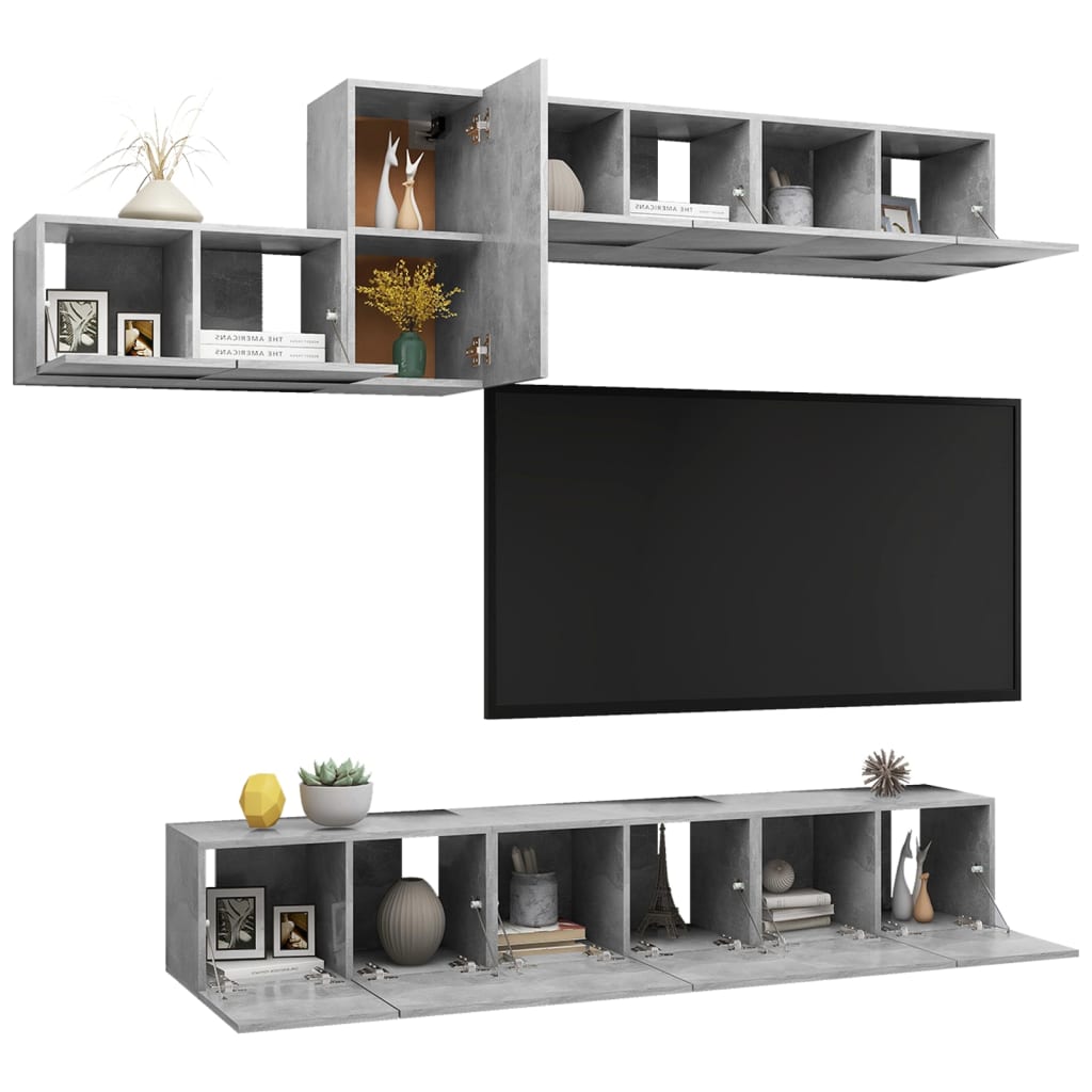 7-tlg. TV-Schrank-Set Betongrau Holzwerkstoff