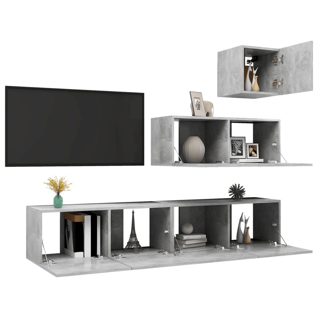 4-tlg. TV-Schrank-Set Betongrau Holzwerkstoff