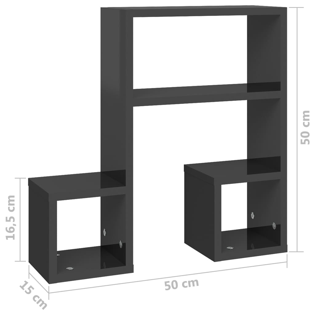 Wandregale 2 Stk. Hochglanz-Grau 50x15x50 cm Holzwerkstoff