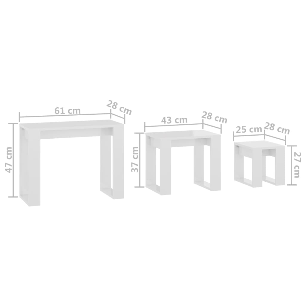 Satztische 3-tlg. Hochglanz-Weiß Holzwerkstoff