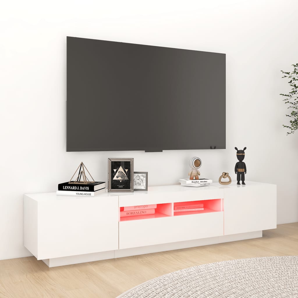 TV-Schrank mit LED-Leuchten Hochglanz-Weiß 180x35x40 cm