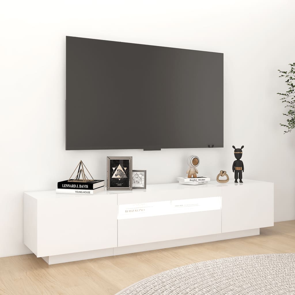 TV-Schrank mit LED-Leuchten Hochglanz-Weiß 180x35x40 cm