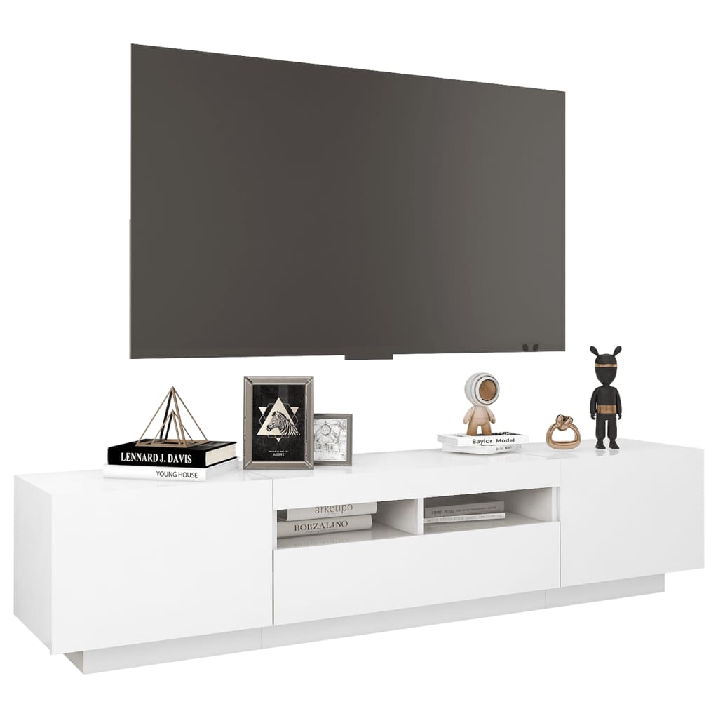 TV-Schrank mit LED-Leuchten Hochglanz-Weiß 180x35x40 cm