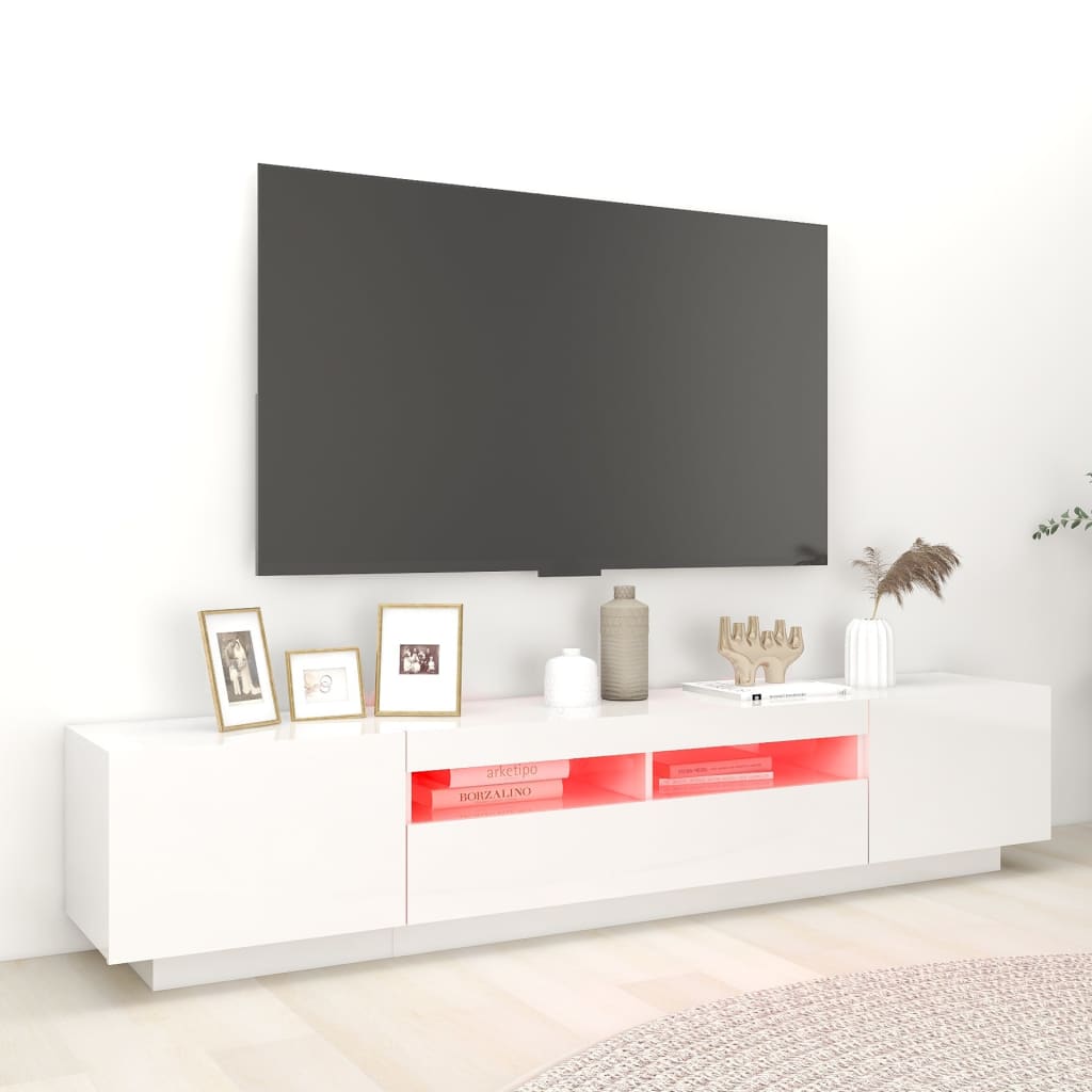 TV-Schrank mit LED-Leuchten Hochglanz-Weiß 200x35x40 cm