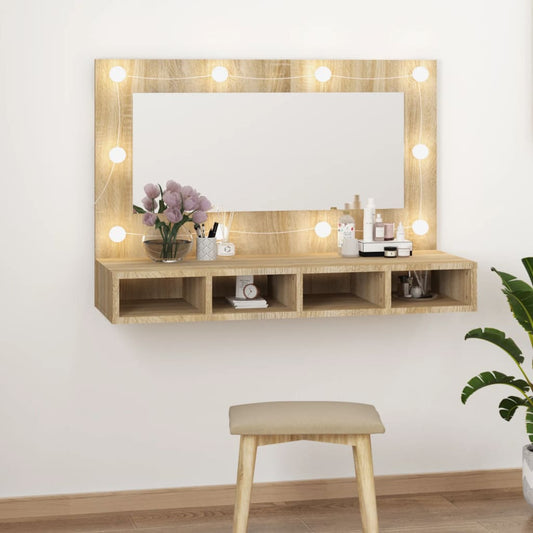 Spiegelschrank mit LED Sonoma-Eiche 90x31,5x62 cm