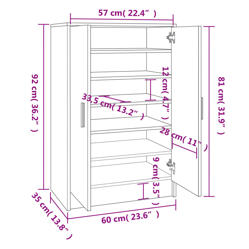 Schuhschrank Sonoma-Eiche 60x35x92 cm Holzwerkstoff