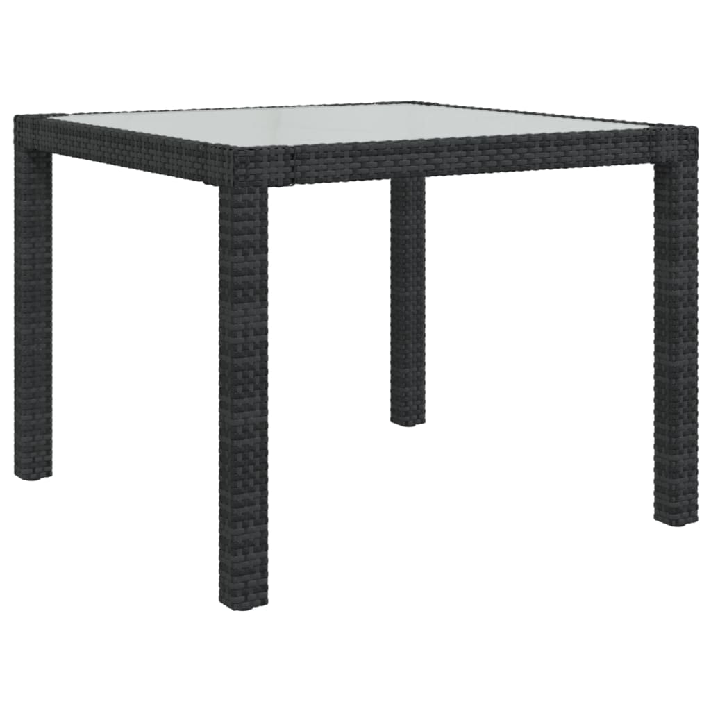 Gartentisch 90x90x75 cm Gehärtetes Glas Poly Rattan Schwarz