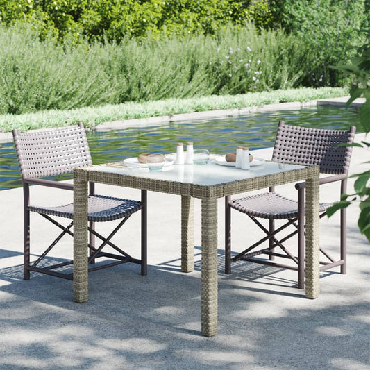 Gartentisch 90x90x75 cm Gehärtetes Glas Poly Rattan Grau