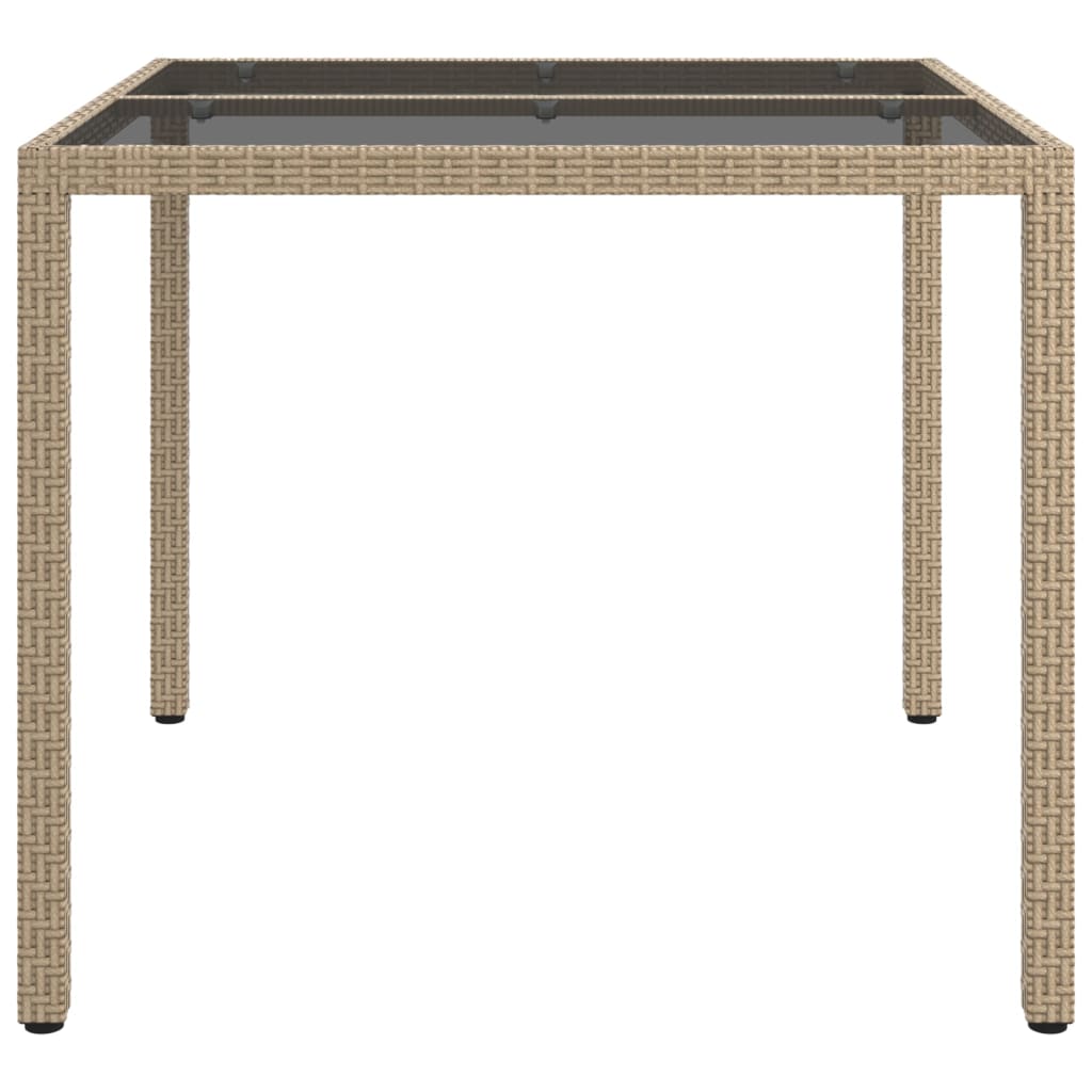 Gartentisch 90x90x75 cm Gehärtetes Glas Poly Rattan Beige