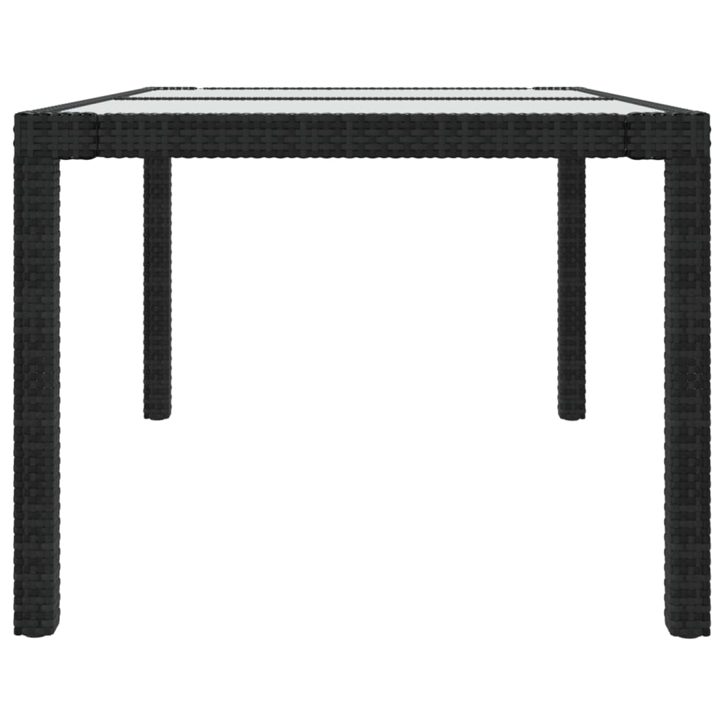 Gartentisch 150x90x75 cm Gehärtetes Glas Poly Rattan Schwarz