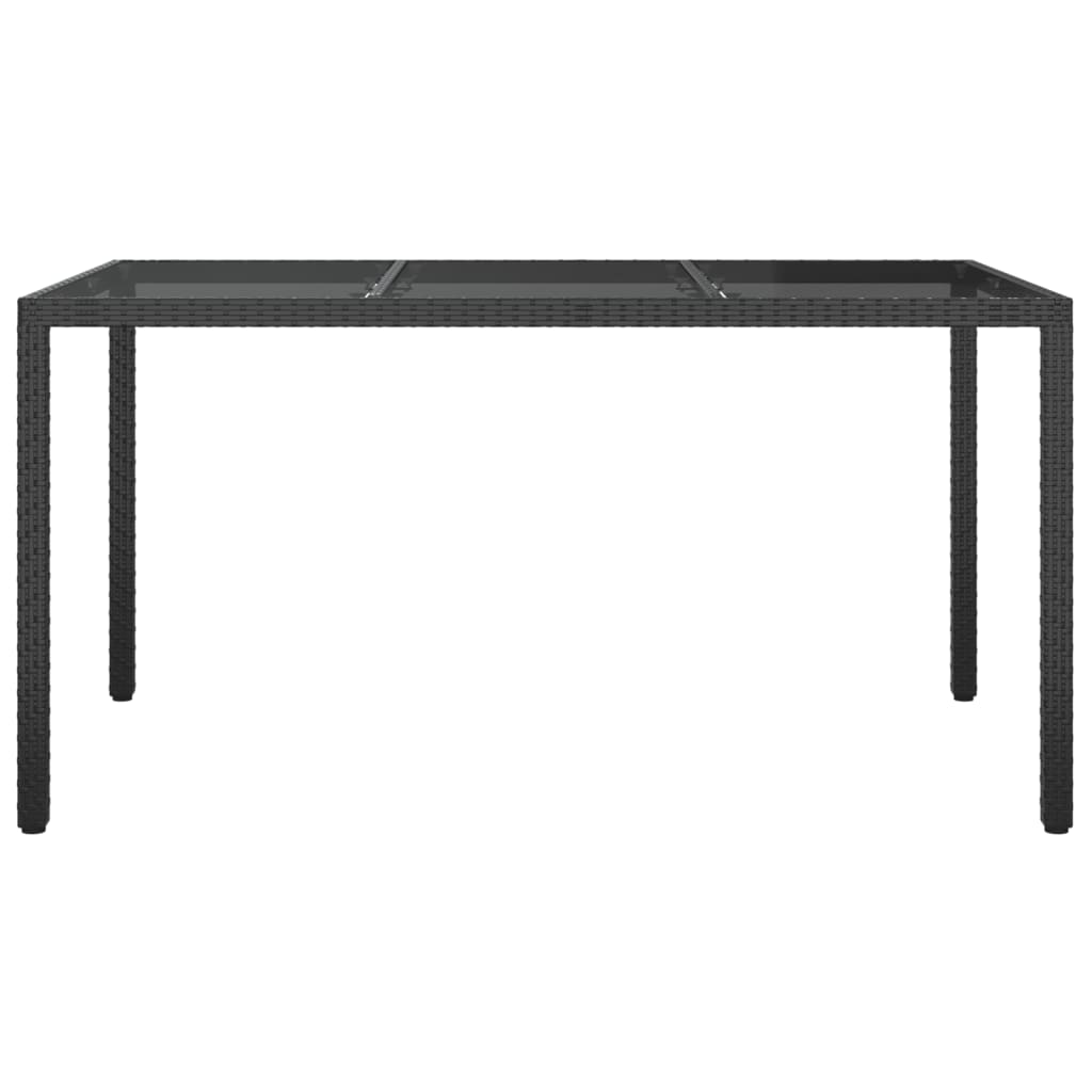 Gartentisch 150x90x75 cm Gehärtetes Glas Poly Rattan Schwarz