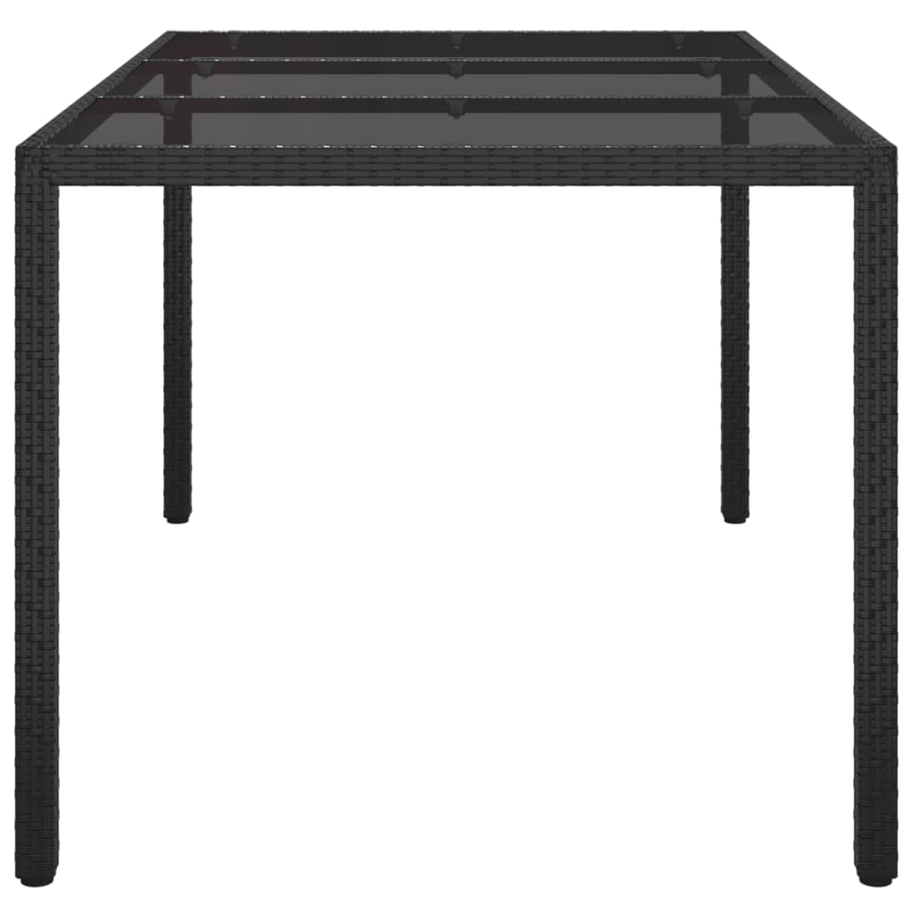 Gartentisch 150x90x75 cm Gehärtetes Glas Poly Rattan Schwarz