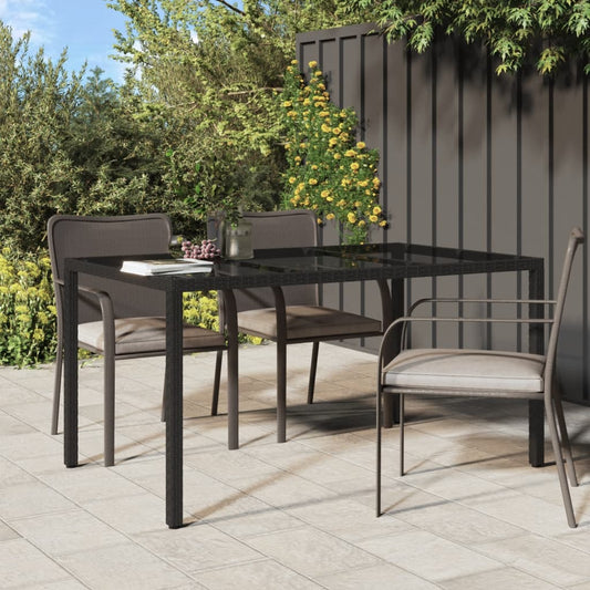 Gartentisch 150x90x75 cm Gehärtetes Glas Poly Rattan Schwarz