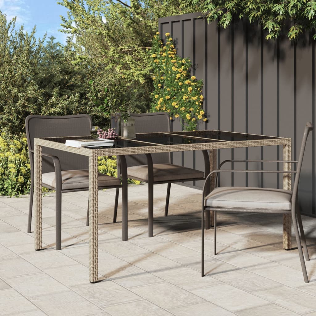 Gartentisch 150x90x75 cm Gehärtetes Glas Poly Rattan Beige