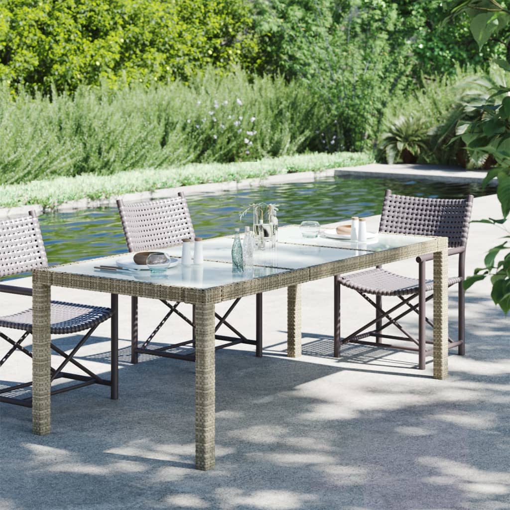 Gartentisch Grau 190x90x75 cm Hartglas und Poly Rattan