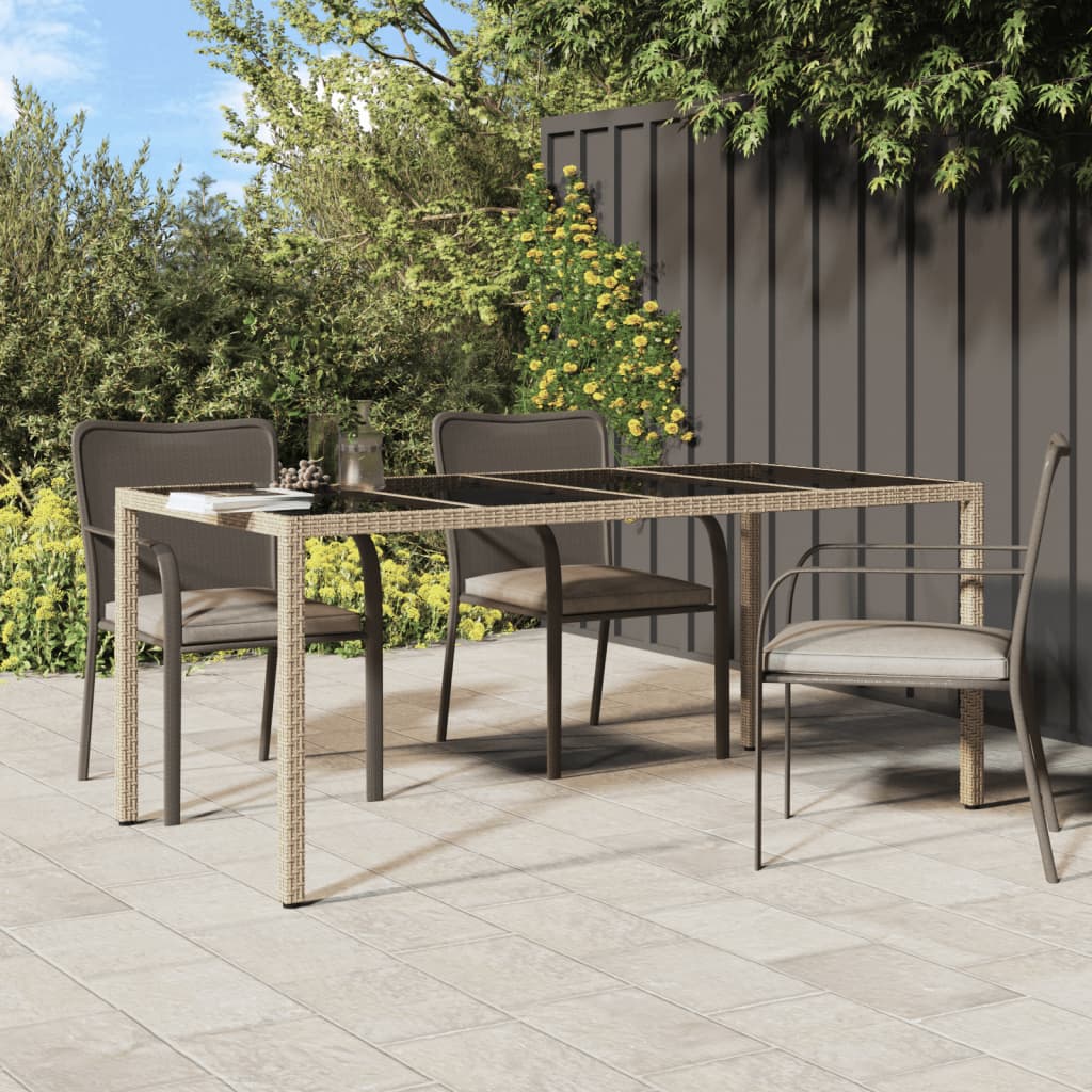 Gartentisch Beige 190x90x75 cm Gehärtetes Glas und Poly Rattan