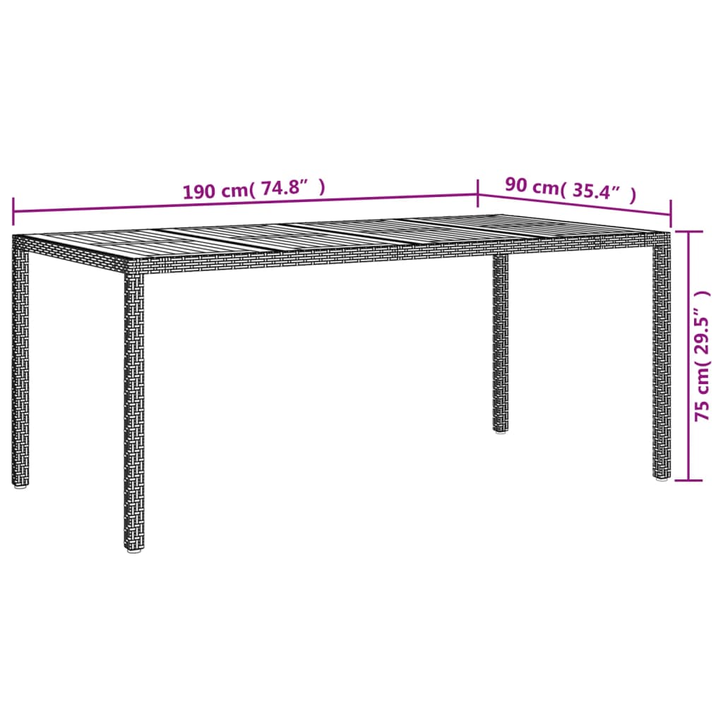 Gartentisch 190x90x75 cm Poly Rattan und Akazienholz Schwarz