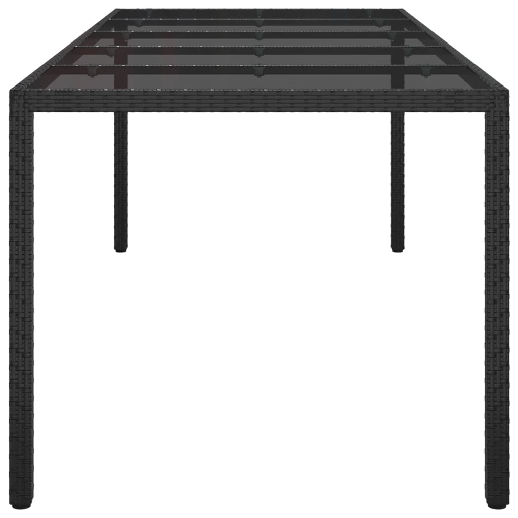 Gartentisch Schwarz 250x100x75 cm Gehärtetes Glas Poly Rattan