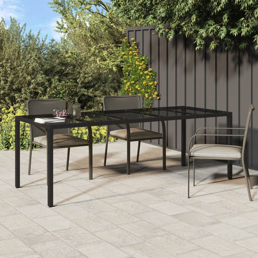 Gartentisch Schwarz 250x100x75 cm Gehärtetes Glas Poly Rattan