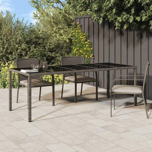 Gartentisch Grau 250x100x75 cm Hartglas und Poly Rattan