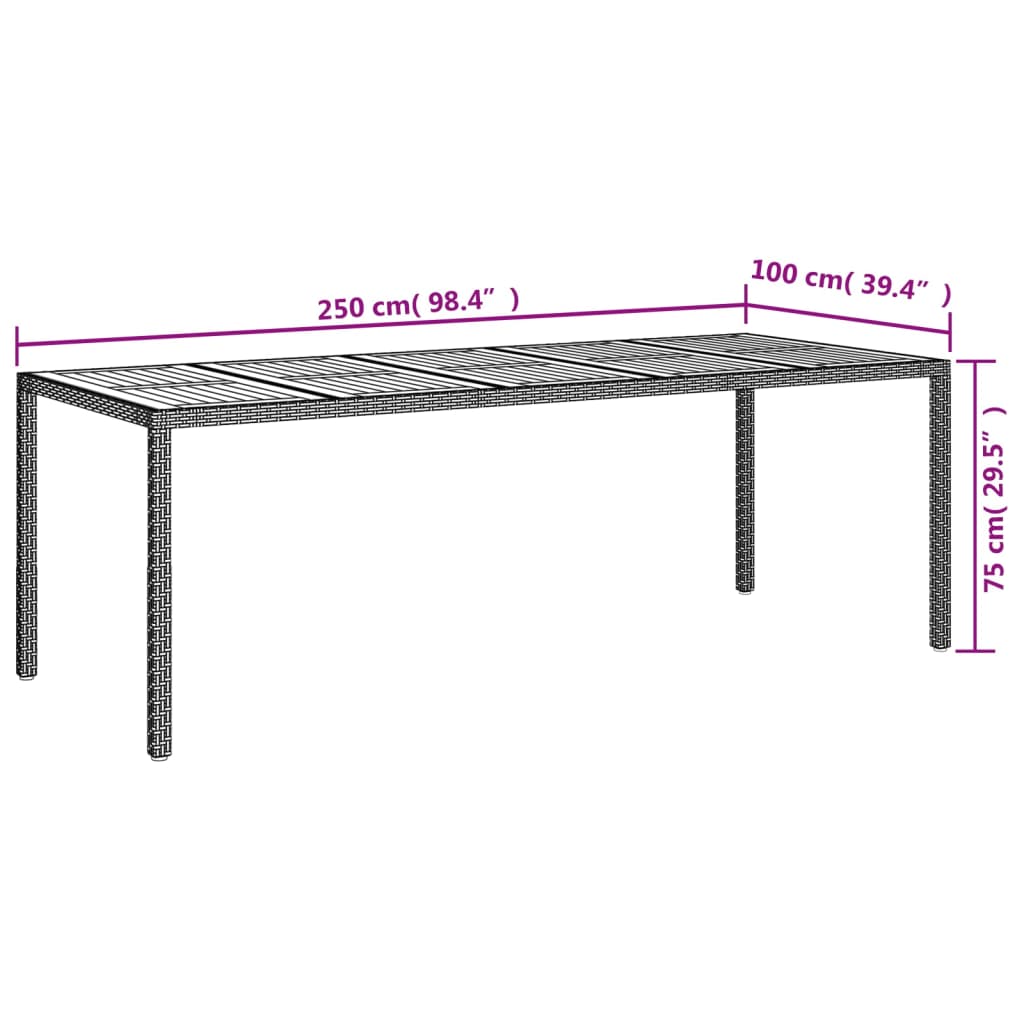 Gartentisch Grau 250x100x75 cm Poly Rattan