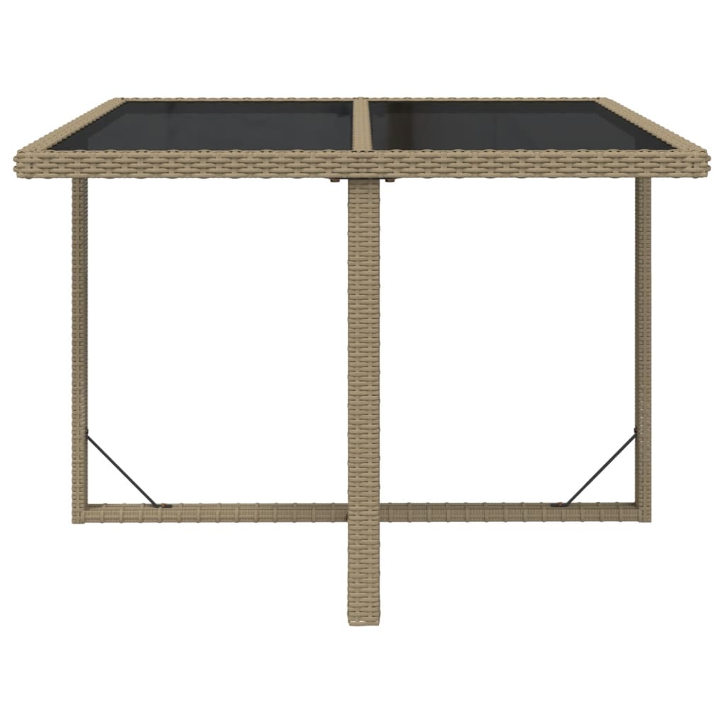 Gartentisch Beige 109x107x74 cm Poly Rattan und Glas