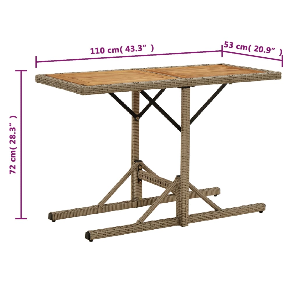 Gartentisch Beige Massivholz Akazie und Poly Rattan