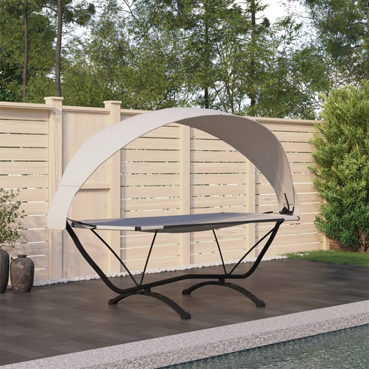 Outdoor-Loungebett mit Dach Creme Stahl und Oxford-Stoff