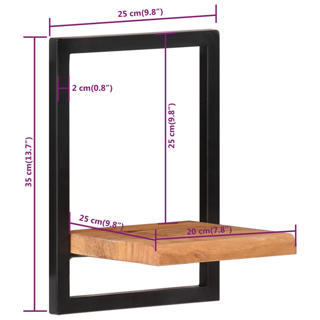 Wandregale 2 Stk. 25x25x35 cm Massivholz Akazie und Stahl