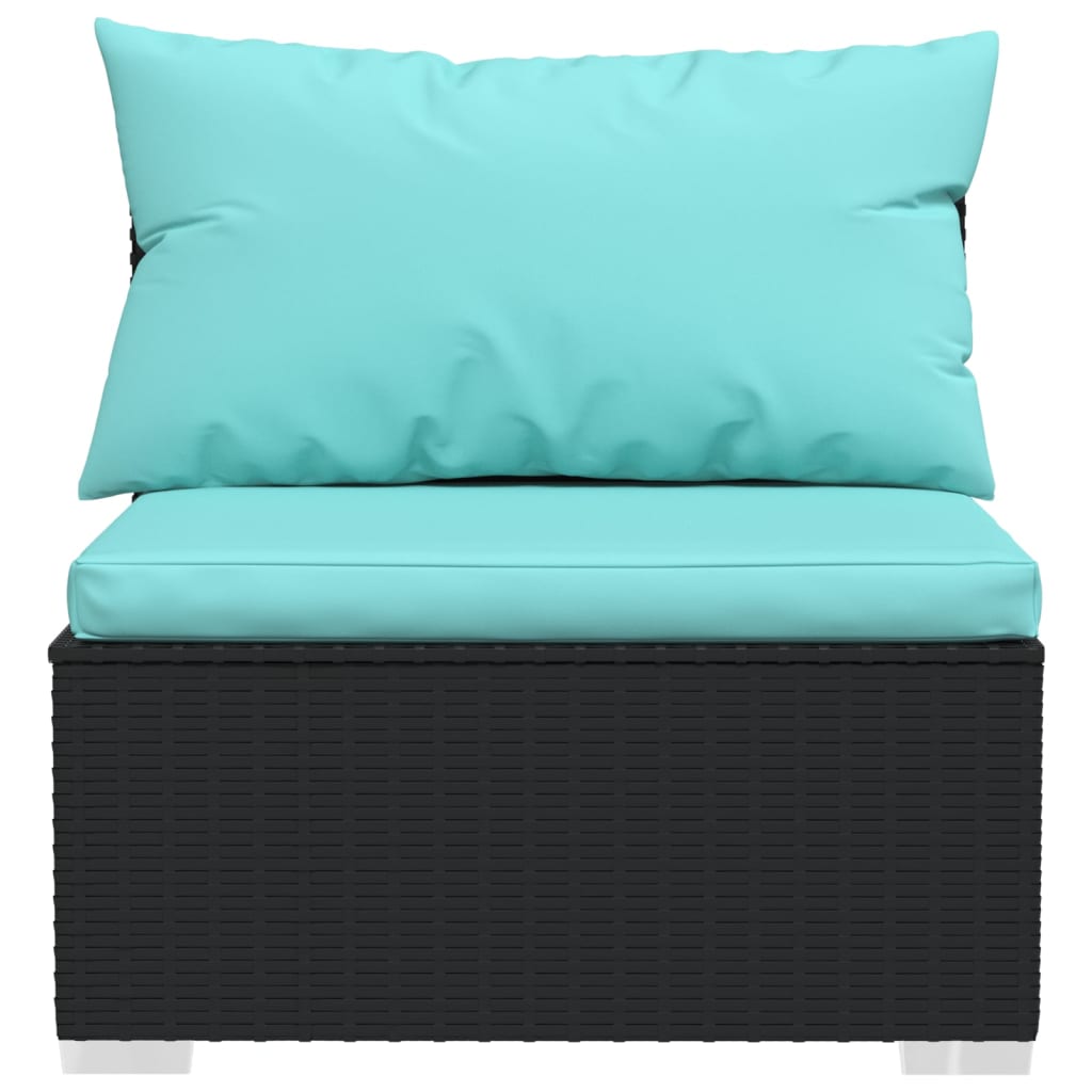 Garten-Mittelsofa mit Kissen Schwarz Poly Rattan