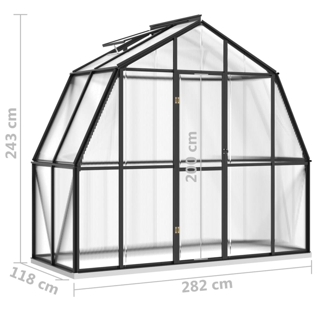 Gewächshaus mit Fundamentrahmen Anthrazit 3,3 m² Aluminimum