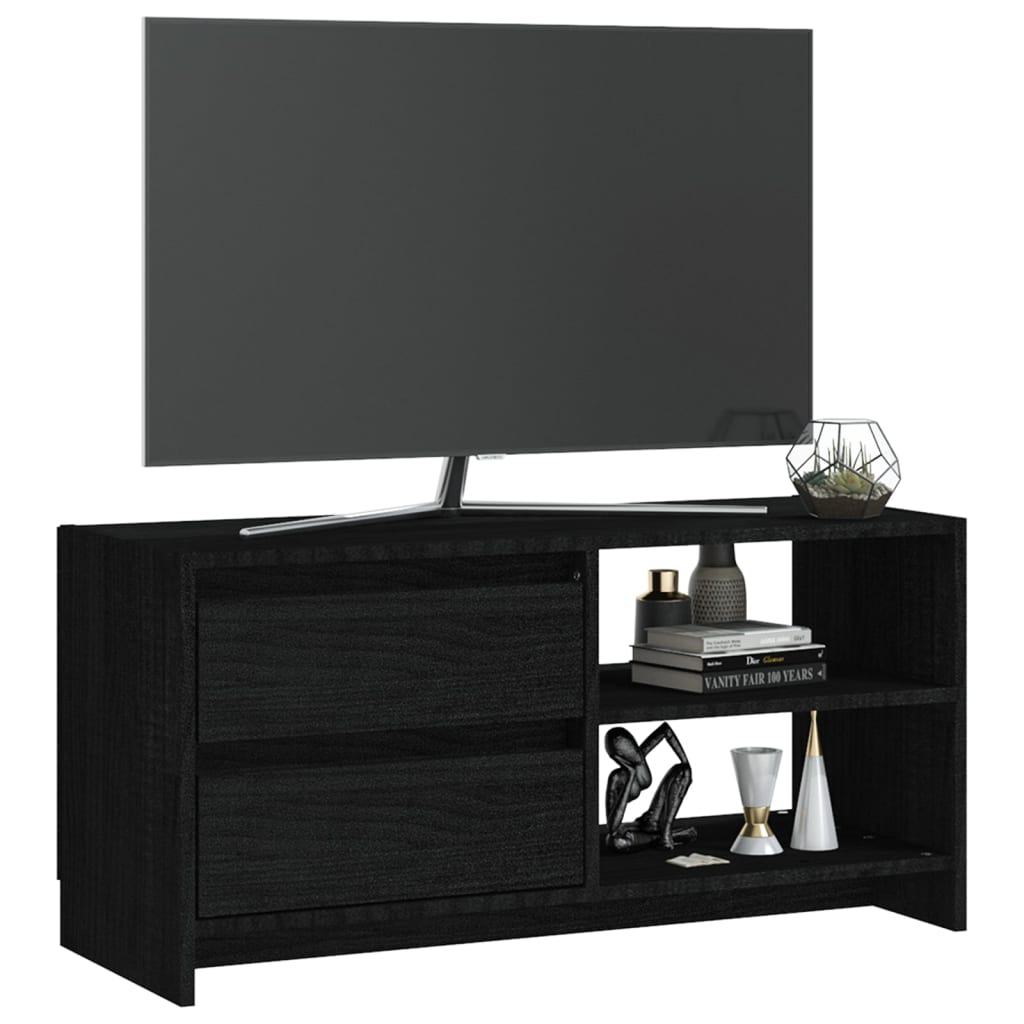 TV-Schrank Schwarz 80x31x39 cm Massivholz Kiefer