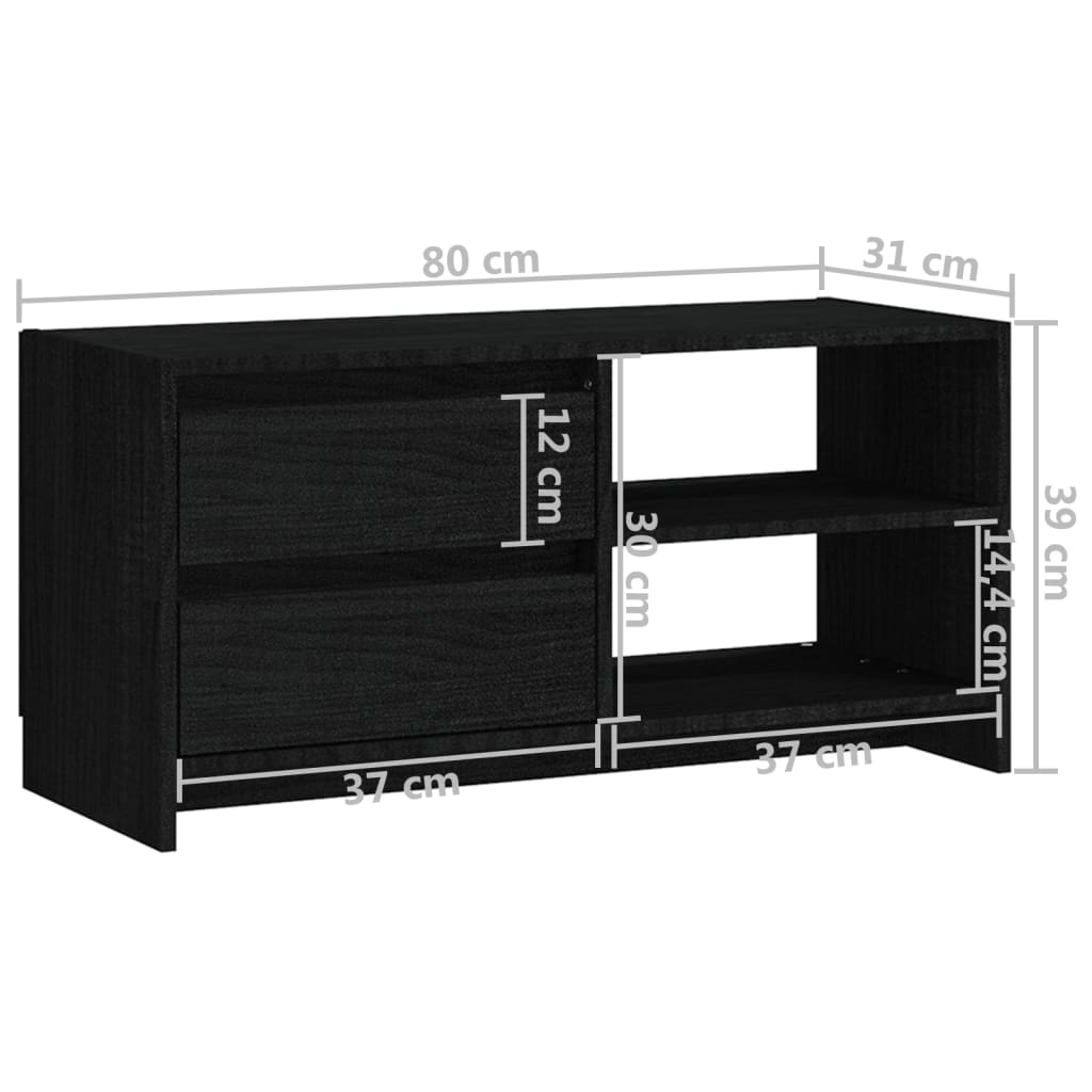 TV-Schrank Schwarz 80x31x39 cm Massivholz Kiefer