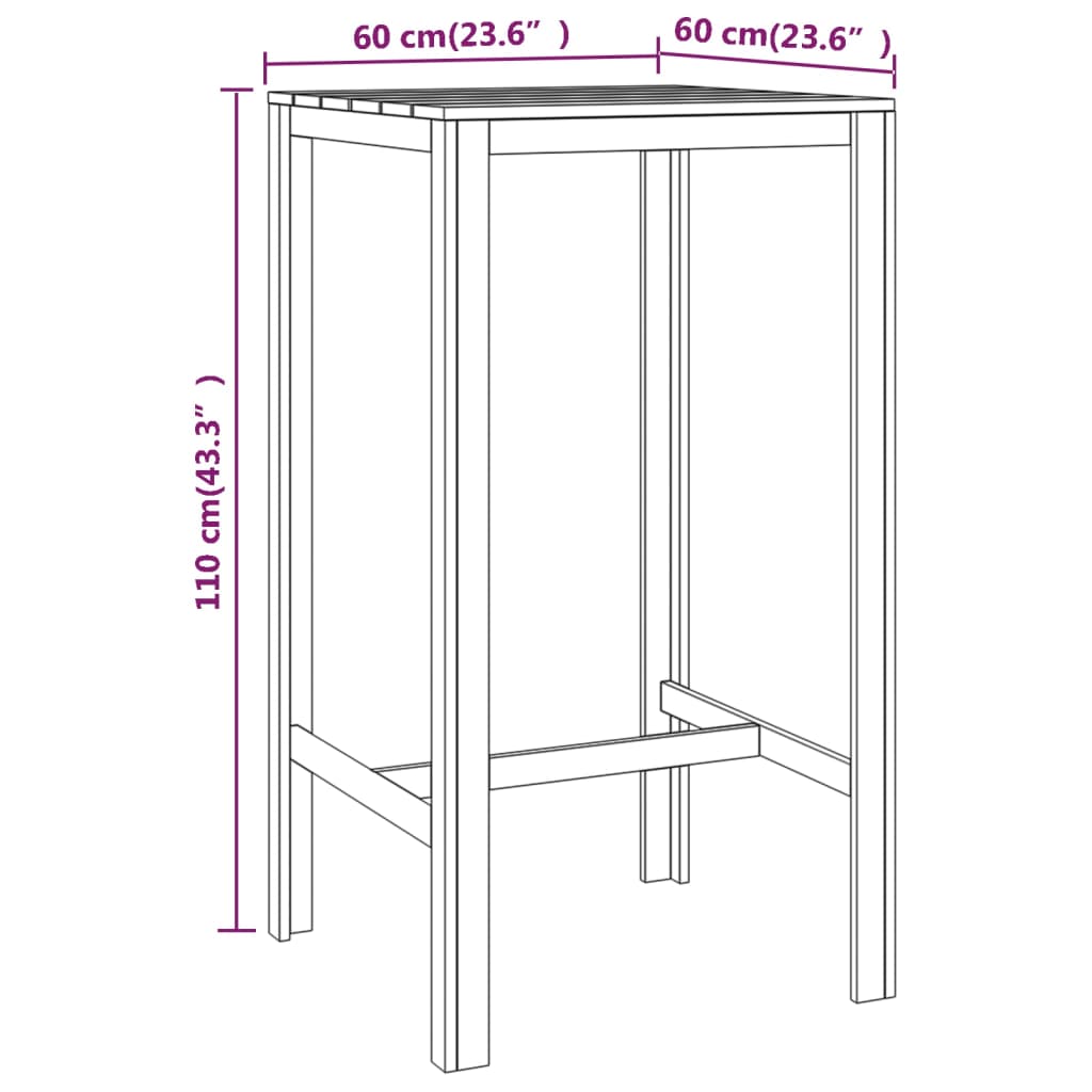 Bartisch 60x60x110 cm Imprägniertes Kiefernholz