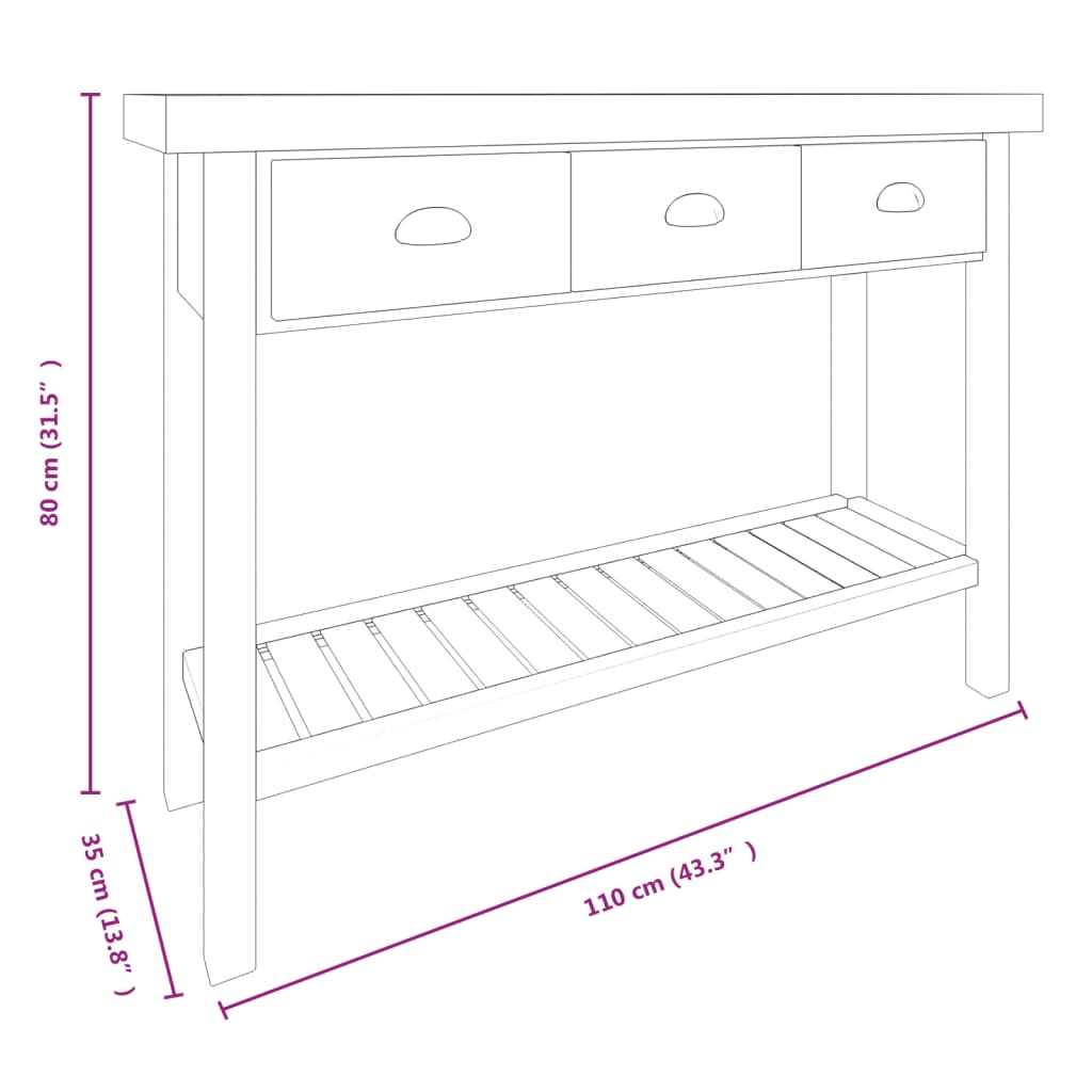 Konsolentisch 110x35x80 cm Massivholz Tanne