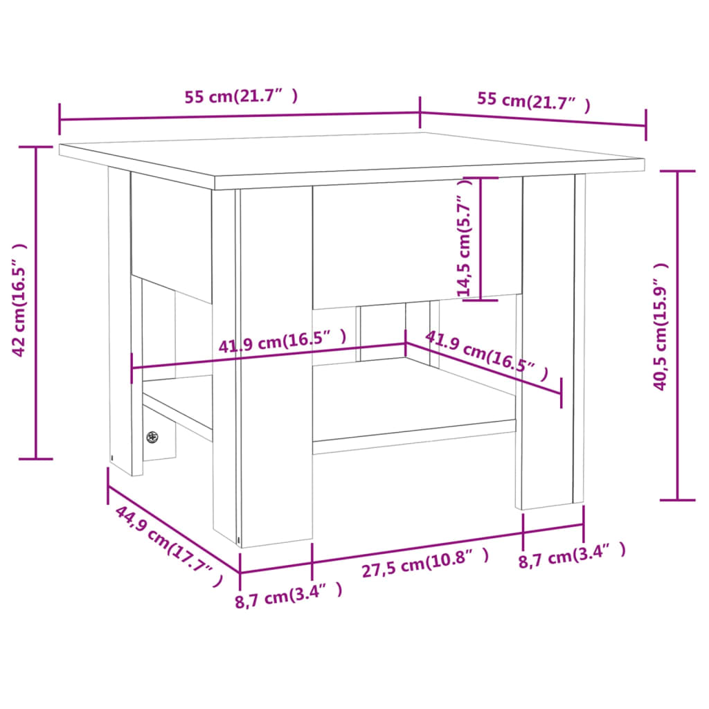 Couchtisch Braun Eichen-Optik 55x55x42 cm Holzwerkstoff