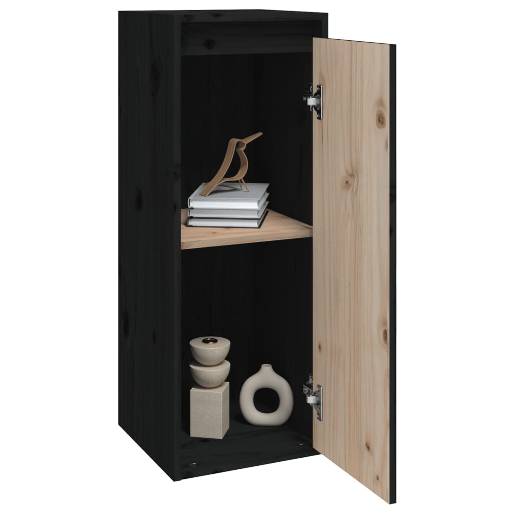 Wandschrank Schwarz 30x30x80 cm Massivholz Kiefer